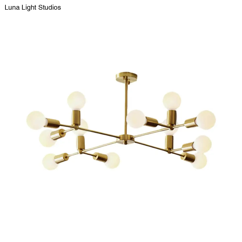 Lámpara de araña moderna de cristal opalino con brazo de latón - 6/9/12 luces - Lámpara colgante para dormitorio