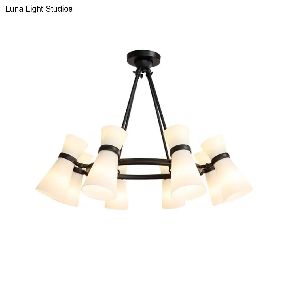 ثريا ديكوربايتس™ العصرية من زجاج الأوبال - توهج واسع، 16 لمبة - وحدة إضاءة معلقة باللونين الأسود والذهبي