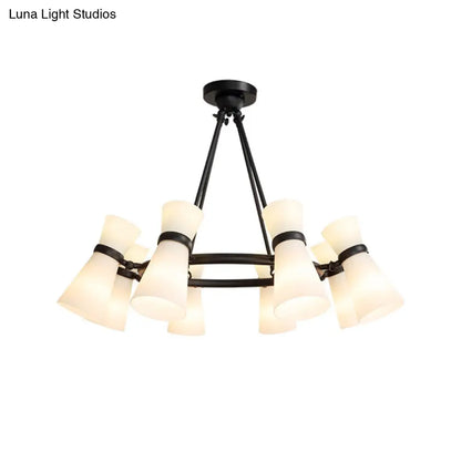 ثريا ديكوربايتس™ العصرية من زجاج الأوبال - توهج واسع، 16 لمبة - وحدة إضاءة معلقة باللونين الأسود والذهبي