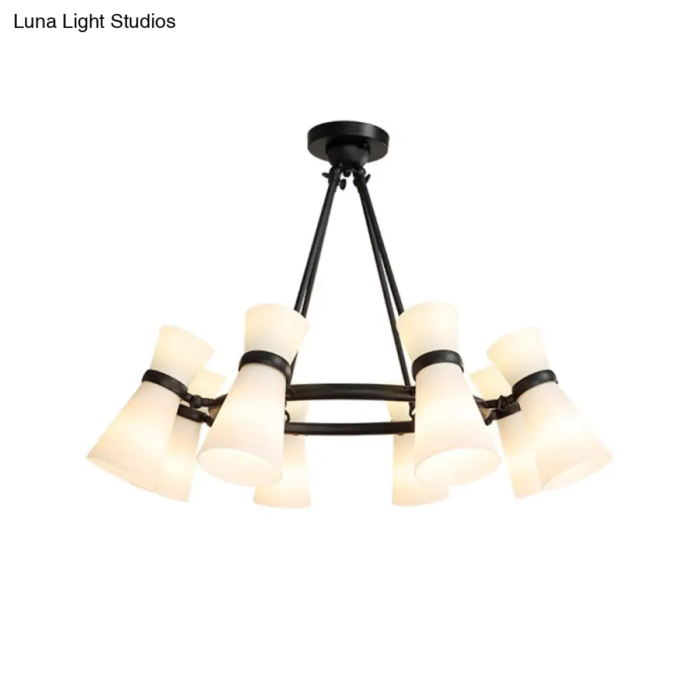 ثريا ديكوربايتس™ العصرية من زجاج الأوبال - توهج واسع، 16 لمبة - وحدة إضاءة معلقة باللونين الأسود والذهبي