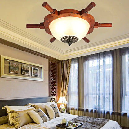 DecorBites™ DecorBites™ Modern Opal Glass Flush Mount Ceiling Light with LED, Brown Finish and Rudder Design - Perfect for Bedroom