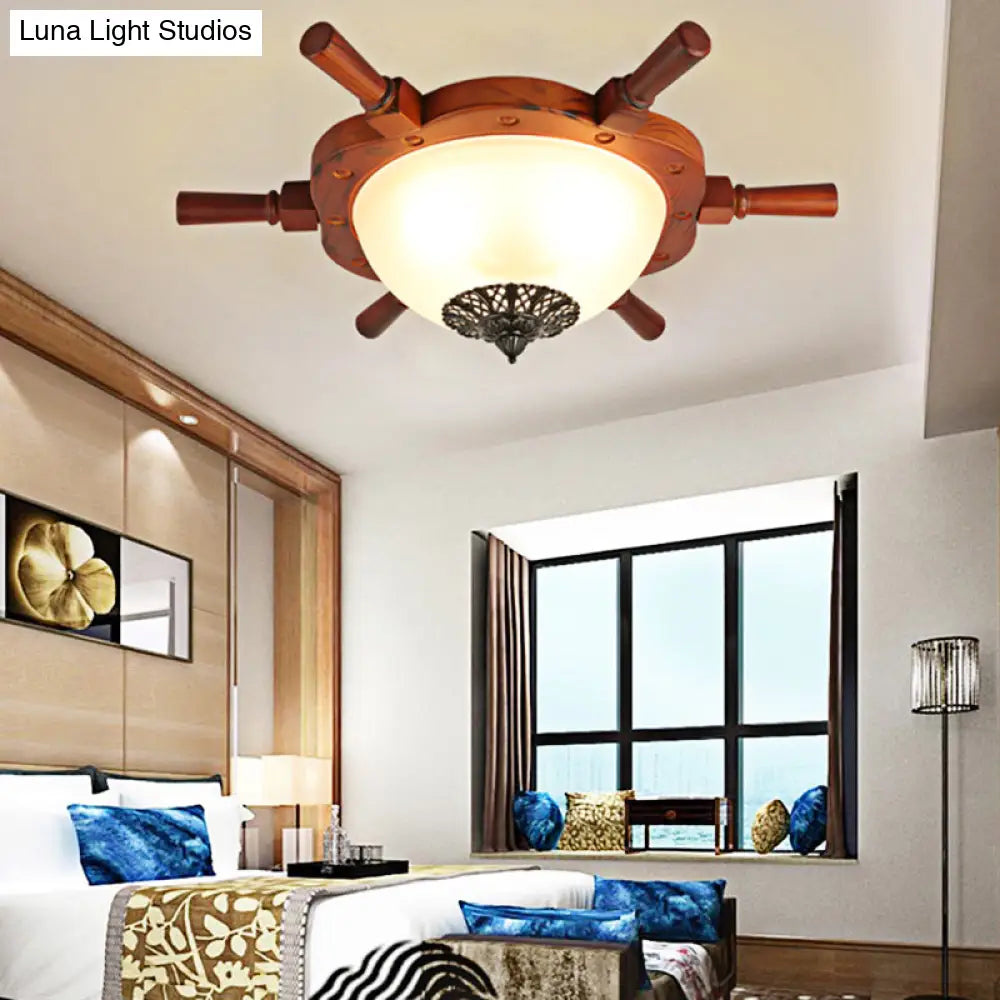 DecorBites™ DecorBites™ Modern Opal Glass Flush Mount Ceiling Light with LED, Brown Finish and Rudder Design - Perfect for Bedroom