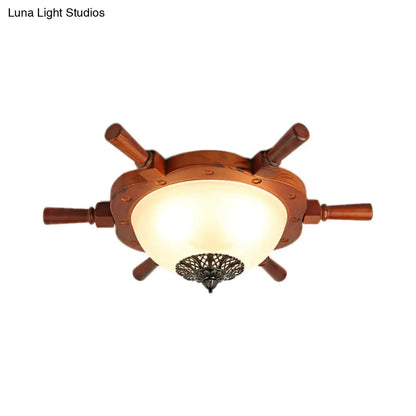DecorBites™ DecorBites™ Modern Opal Glass Flush Mount Ceiling Light with LED, Brown Finish and Rudder Design - Perfect for Bedroom