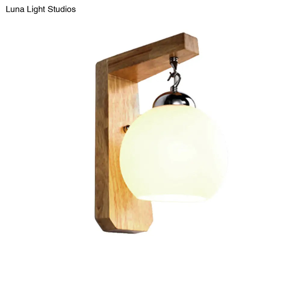 DecorBites™ DecorBites™ Modern Opal Glass Globe Wall Light with Wood Base - White Sconce for Bedroom