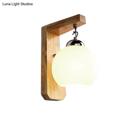 DecorBites™ DecorBites™ Modern Opal Glass Globe Wall Light with Wood Base - White Sconce for Bedroom