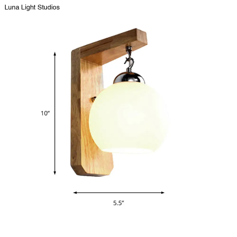 DecorBites™ DecorBites™ Modern Opal Glass Globe Wall Light with Wood Base - White Sconce for Bedroom