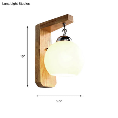 DecorBites™ DecorBites™ Modern Opal Glass Globe Wall Light with Wood Base - White Sconce for Bedroom