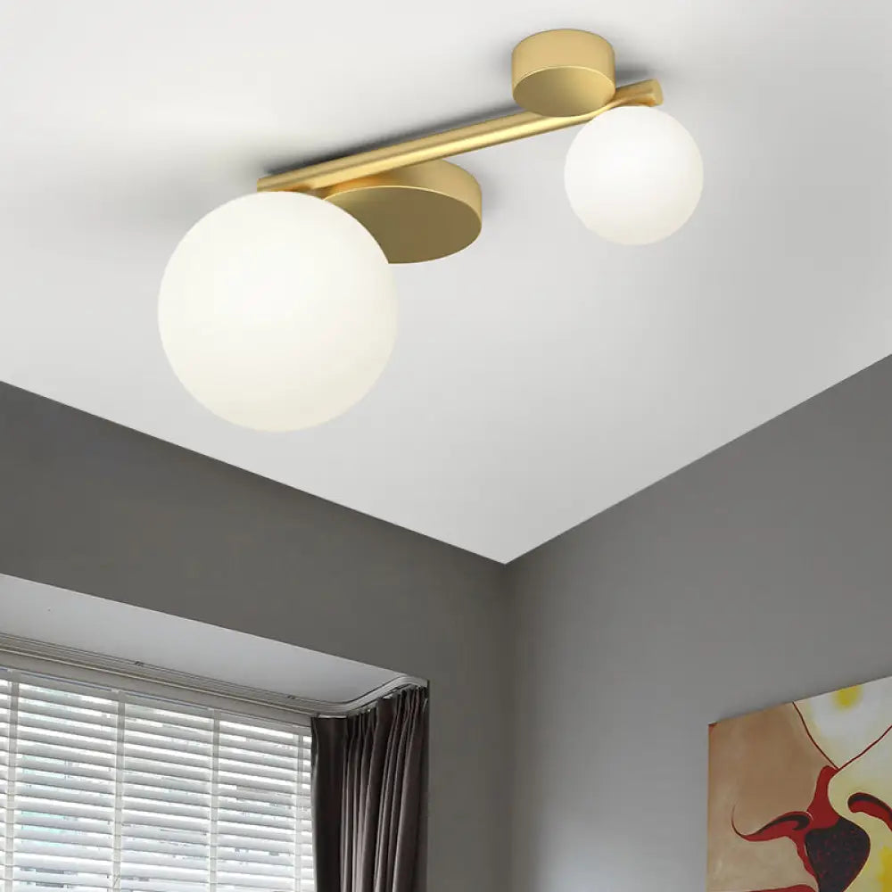 DecorBites™ DecorBites™ Modern Opal Glass Plafond - Brass Finish, LED Lights, Flush Mount Ceiling Lamp