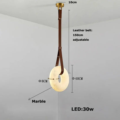Modern opal glass ring marble chandelier pendant light with warm glow and brown leather decorbites classic ring belt