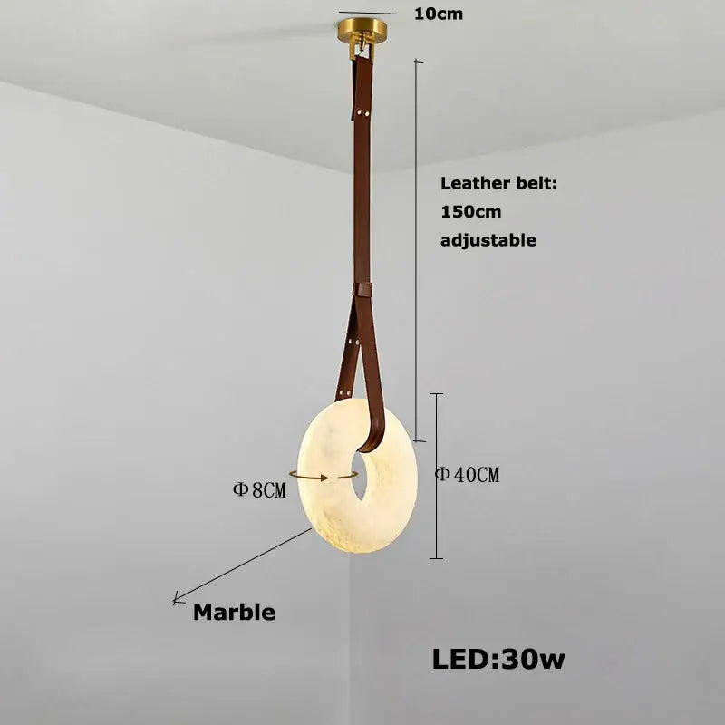 Modern opal glass ring marble chandelier pendant light with warm glow and brown leather decorbites classic ring belt
