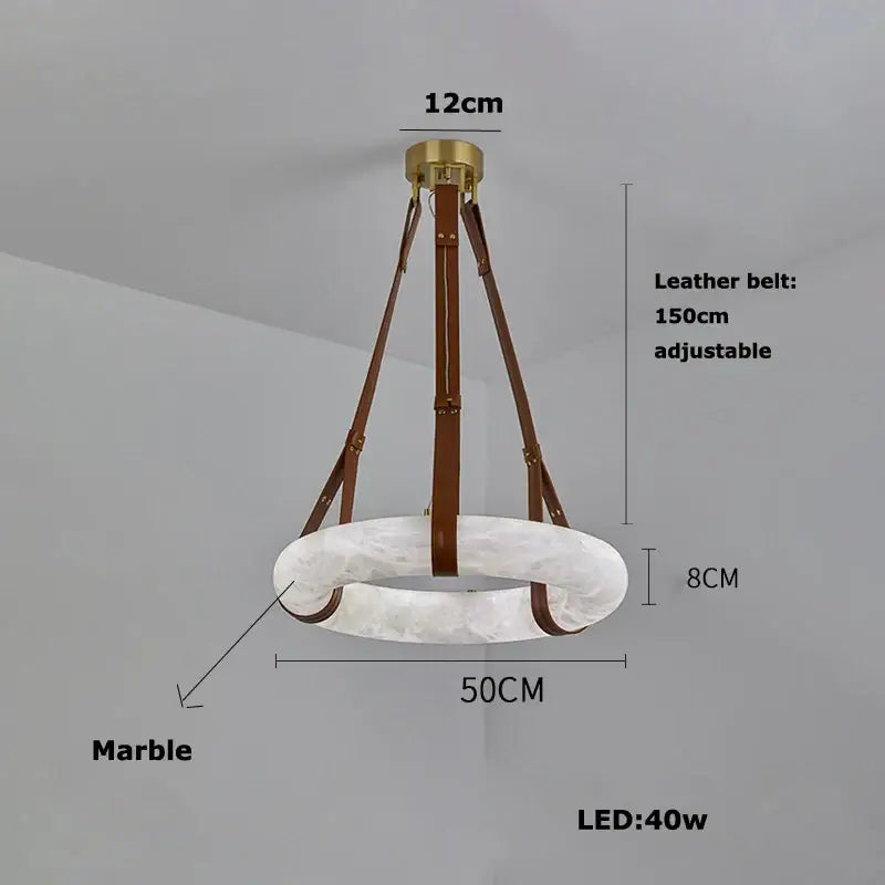 Modern opal glass ring marble chandelier with white marble ring and brown leather straps for living room decorbites classic ring