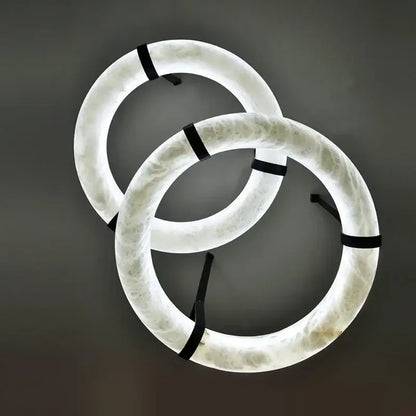 Modern opal glass ring marble chandelier with two interlocking milky white rings and black accents for living room decorbites classic ring