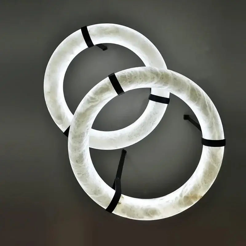 Modern opal glass ring marble chandelier with two interlocking milky white rings and black accents for living room decorbites classic ring