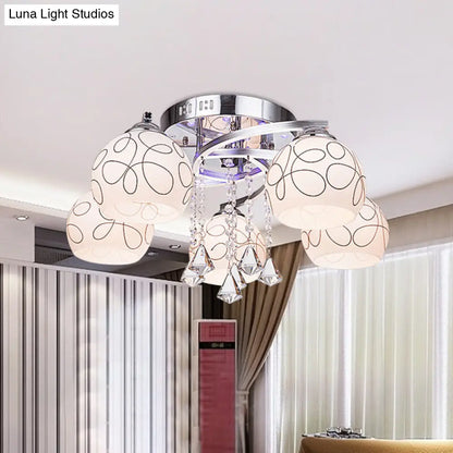 DecorBites™ DecorBites™ Modern Opal Glass Semi Flush Ceiling Light with Crystal Drop - 3/5 Lights, Chrome Finish