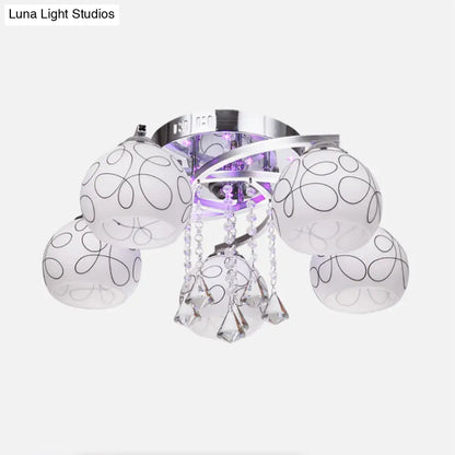 DecorBites™ DecorBites™ Modern Opal Glass Semi Flush Ceiling Light with Crystal Drop - 3/5 Lights, Chrome Finish