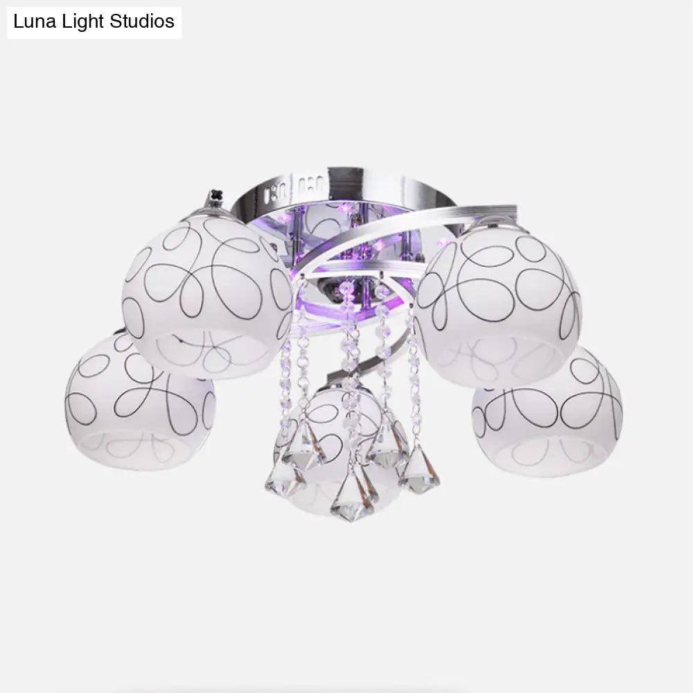 DecorBites™ DecorBites™ Modern Opal Glass Semi Flush Ceiling Light with Crystal Drop - 3/5 Lights, Chrome Finish