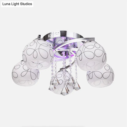 DecorBites™ DecorBites™ Modern Opal Glass Semi Flush Ceiling Light with Crystal Drop - 3/5 Lights, Chrome Finish