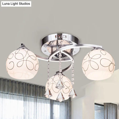 DecorBites™ DecorBites™ Modern Opal Glass Semi Flush Ceiling Light with Crystal Drop - 3/5 Lights, Chrome Finish