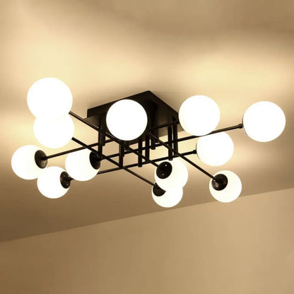 DecorBites™ DecorBites™ Modern Opaline Glass Ball Flush Mount Light in Black for Living Room