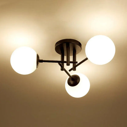 DecorBites™ DecorBites™ Modern Opaline Glass Ball Flush Mount Light in Black for Living Room