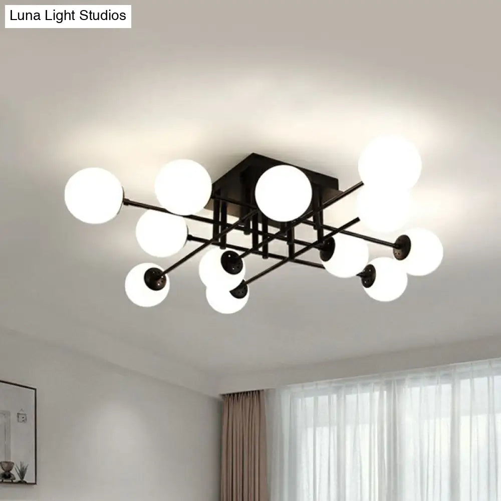 DecorBites™ DecorBites™ Modern Opaline Glass Ball Flush Mount Light in Black for Living Room