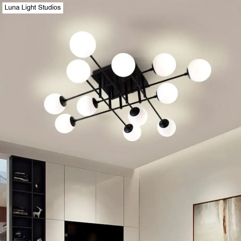 DecorBites™ DecorBites™ Modern Opaline Glass Ball Flush Mount Light in Black for Living Room