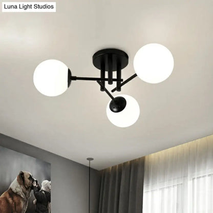 DecorBites™ DecorBites™ Modern Opaline Glass Ball Flush Mount Light in Black for Living Room