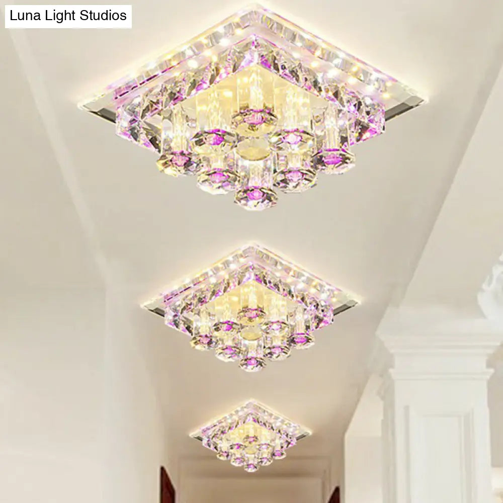 DecorBites™ DecorBites™ Modern Optic Prismatic Crystal LED Flush Mount - Square Flush Ceiling Light Fixture for Aisle