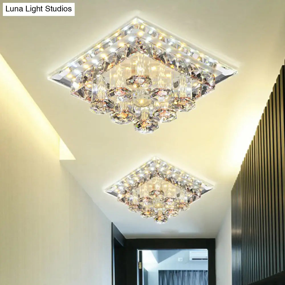DecorBites™ DecorBites™ Modern Optic Prismatic Crystal LED Flush Mount - Square Flush Ceiling Light Fixture for Aisle