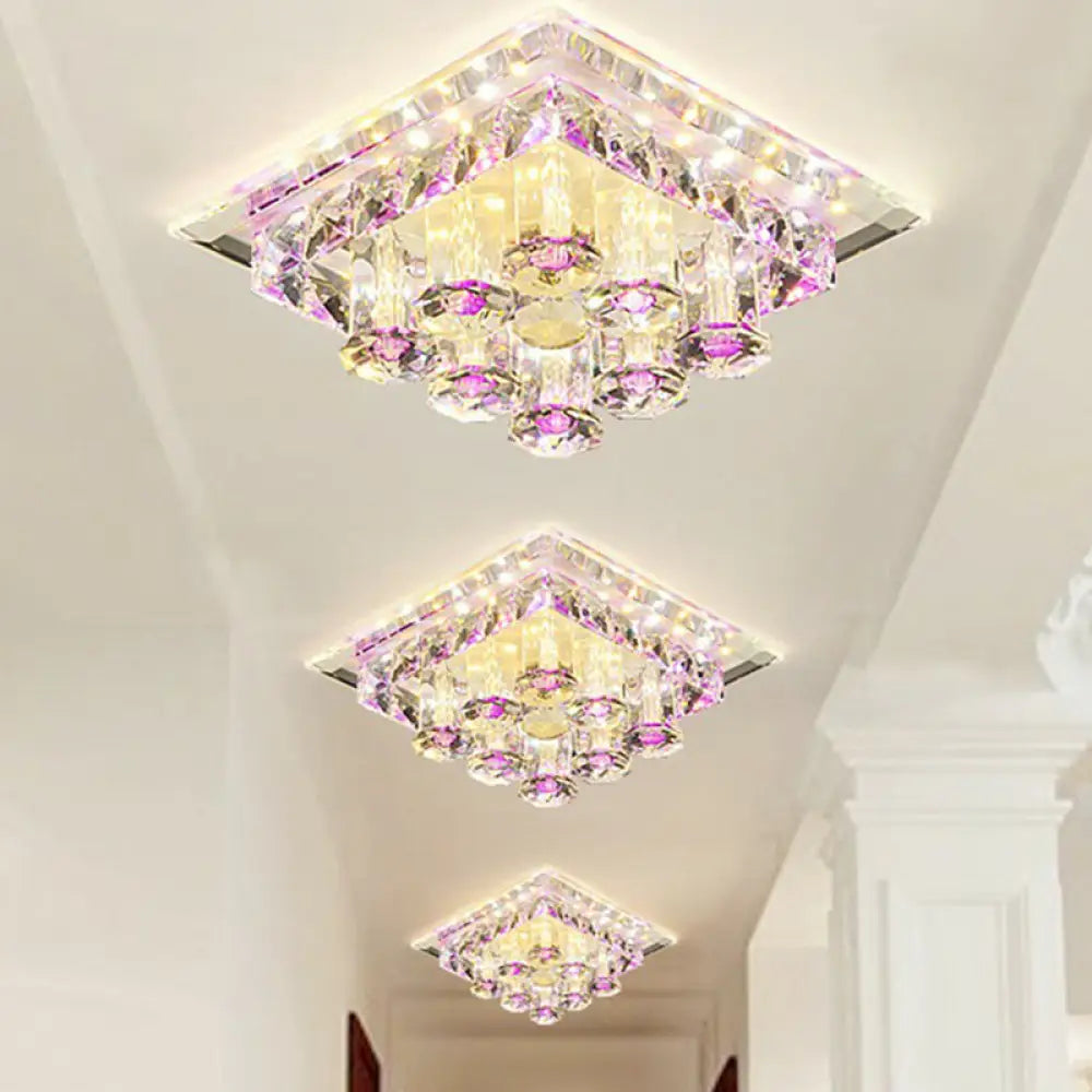 DecorBites™ DecorBites™ Modern Optic Prismatic Crystal LED Flush Mount - Square Flush Ceiling Light Fixture for Aisle