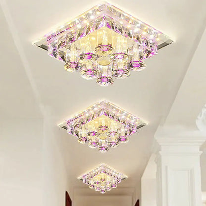 DecorBites™ DecorBites™ Modern Optic Prismatic Crystal LED Flush Mount - Square Flush Ceiling Light Fixture for Aisle