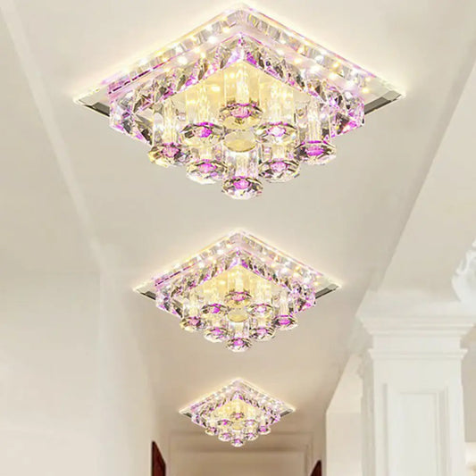 DecorBites™ DecorBites™ Modern Optic Prismatic Crystal LED Flush Mount - Square Flush Ceiling Light Fixture for Aisle