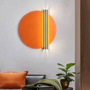 Modern orange and black circular wall lamp with three vertical black light bars for bedroom decorbites circular wall lamp