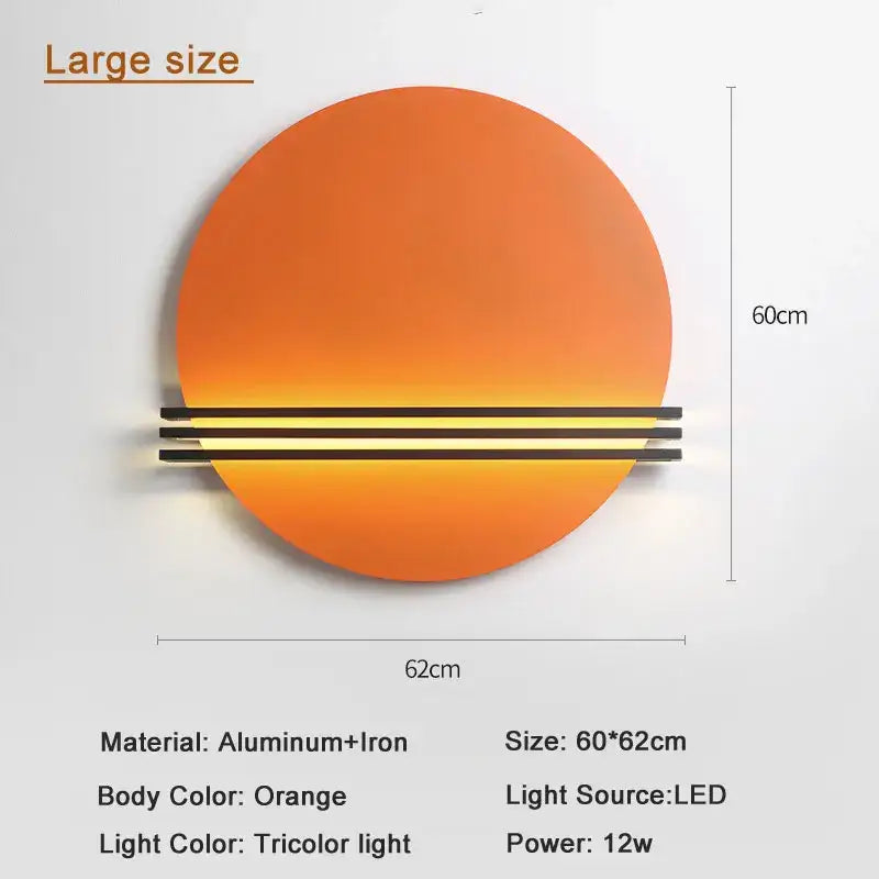 Modern orange and black decorbites circular wall lamp with three horizontal led light strips for bedroom decor