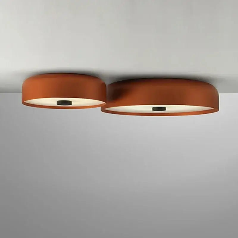 Two modern terracotta orange bowl ceiling lamps with matte finish and recessed fixtures for living room decorbites ceiling lamp