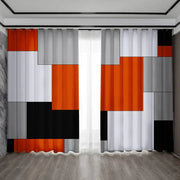 Modern orange and white geometric grid printed curtain set featuring bold orange white and black decorbites geometric grid blocks
