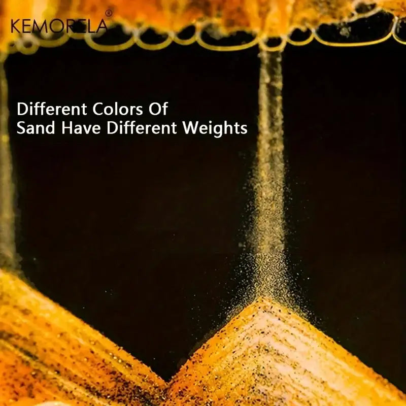Modern orange and brown 3d moving sand art picture featuring golden sand cascades for living room decor