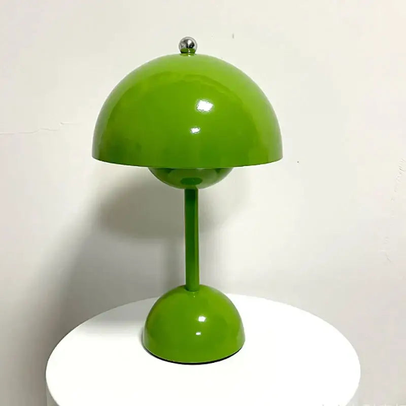 Vibrant lime green decorbites bud metal desk lamp with flower dome design and chrome sphere accent for modern decor