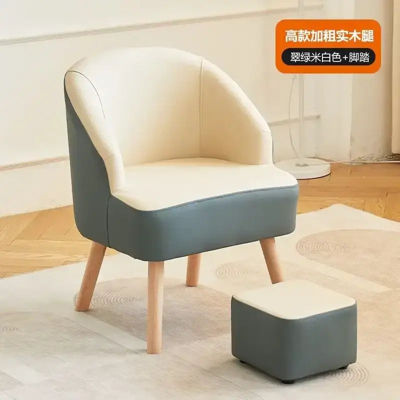 Cream and slate gray upholstered single sofa chair with wooden legs for modern living room seating
