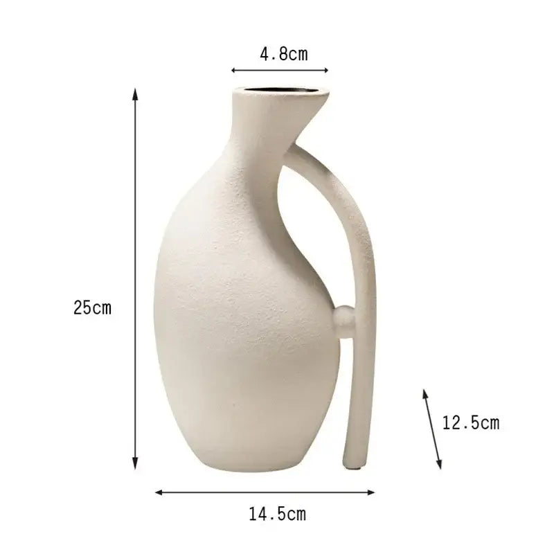 Cream-colored geometric ceramic vase with sleek modern design and integrated handle for living room decorbites decor