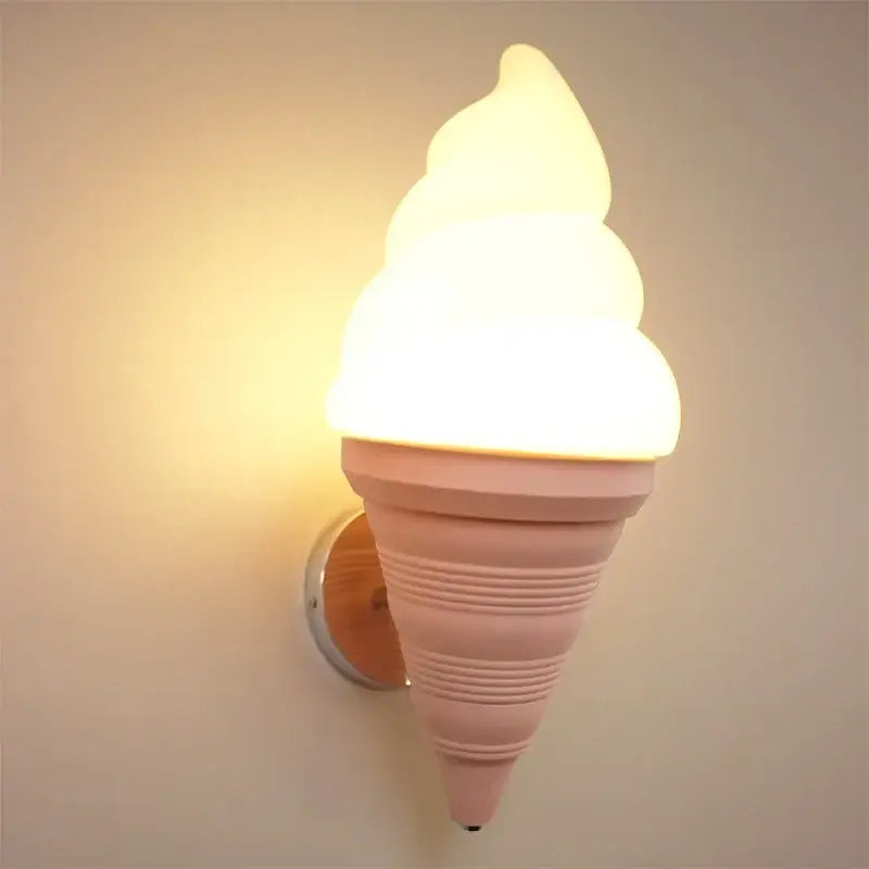 Modern orange ice cream led wall sconce with pastel pink cone and glowing white scoop for kids bedroom decorbites ice cream