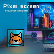 A modern orange led pixel display screen showing a glowing fox face made of illuminated led dots for gaming decor
