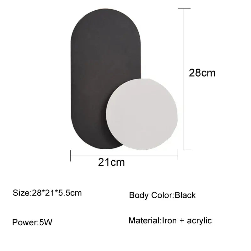 Modern orange and white decorbites led wall black iron and acrylic oval sconce with circular accent for living room lighting