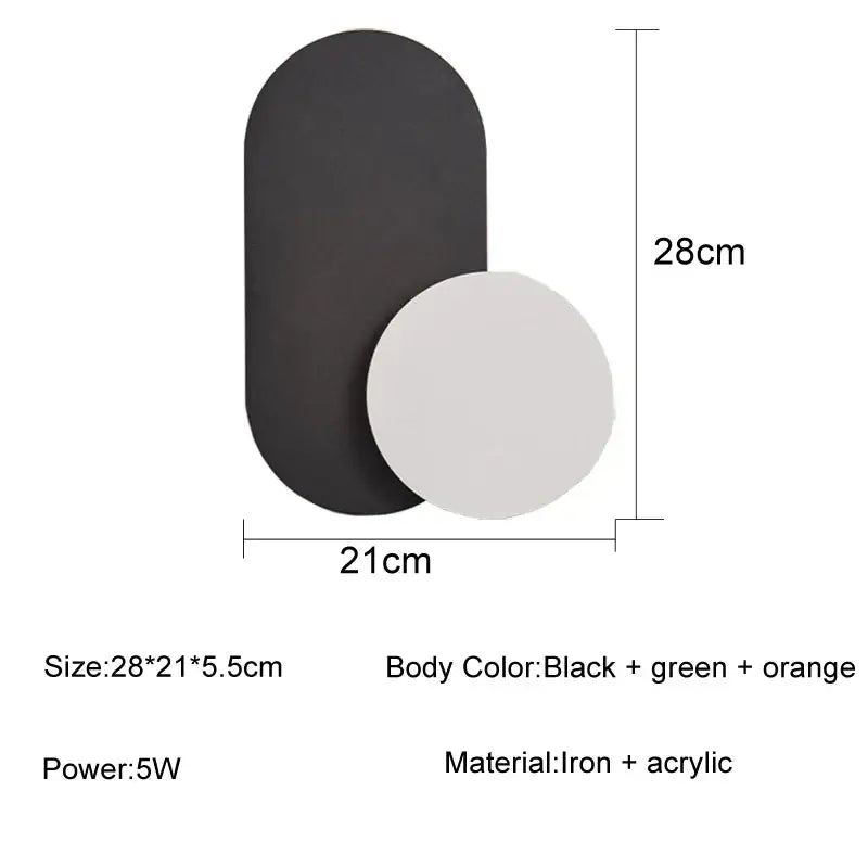 Modern orange and white decorbites led wall lights featuring a sleek black green and orange iron and acrylic design