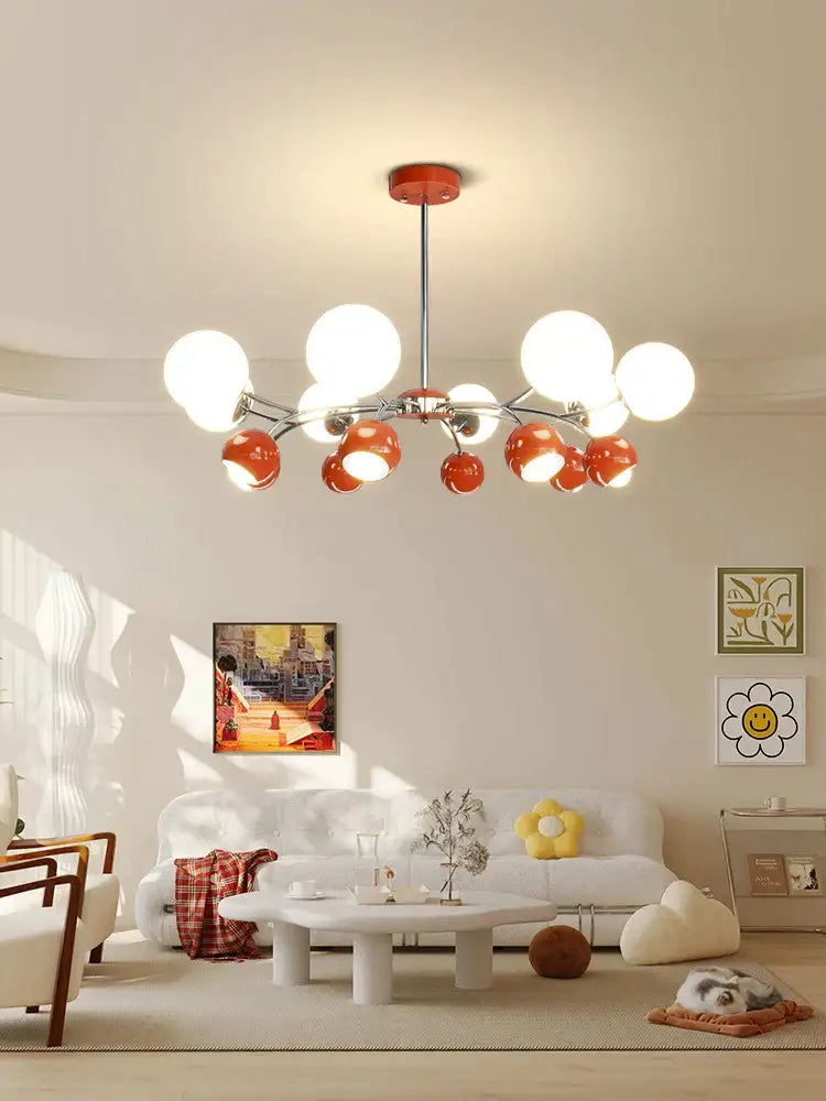 Modern orange and white glass pendant lamp with chrome stem and asymmetrical bulbs for living room decorbites cream living