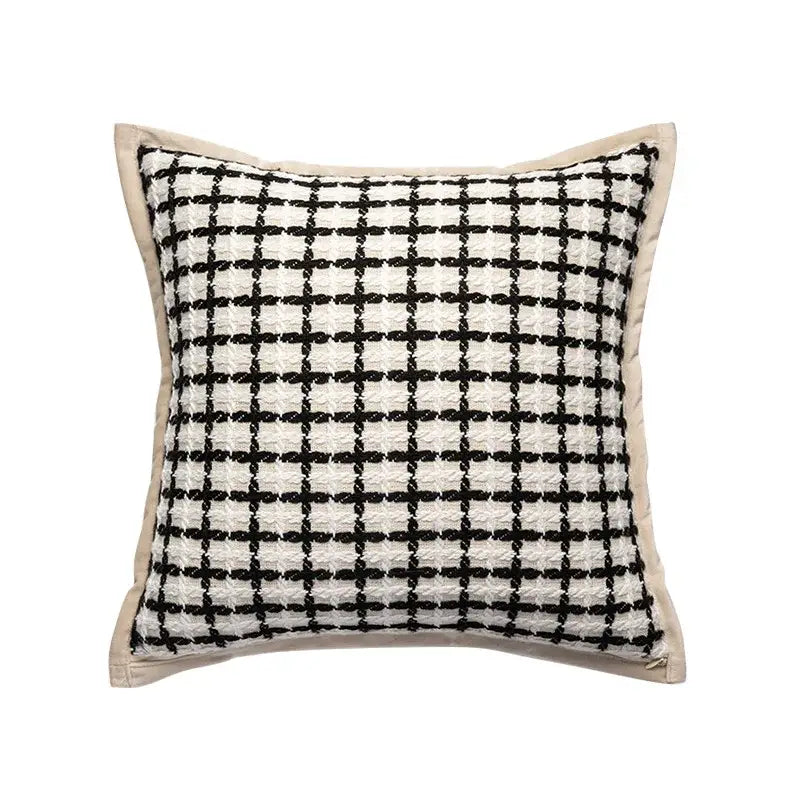 Square cushion with black and white tweed pattern and beige border for living room decorbites jacquard crochet pillow covers