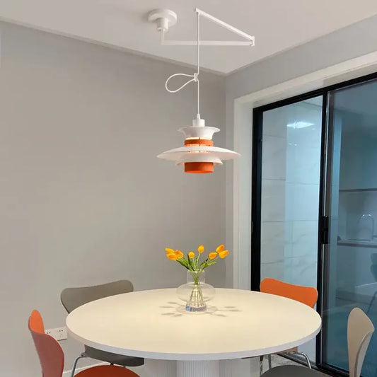 Modern orange and white tiered umbrella pendant light with layered design perfect as a decorbites colorful umbrella pendant