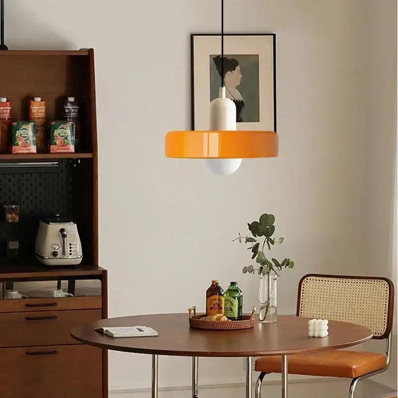 Modern orange and white glass led macaron ceiling chandelier designed for kitchen lighting use