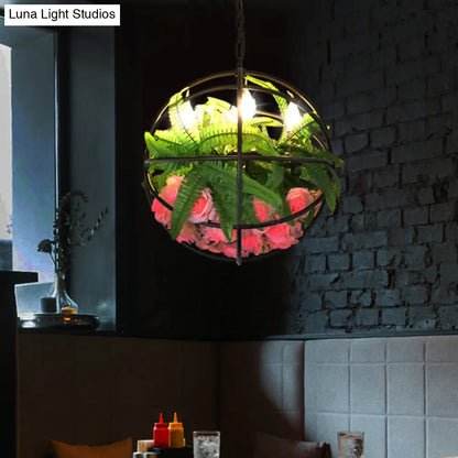 Modern Orb Cage Iron Chandelier with 4 Lights - Elegant Ceiling Hang Fixture in Black, Rose, and Leaf