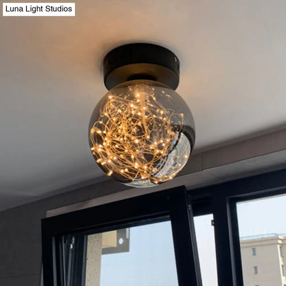 DecorBites™ DecorBites™ Modern Orb Smoke Grey Glass LED Flush Mount Ceiling Light with Inner Glowing String